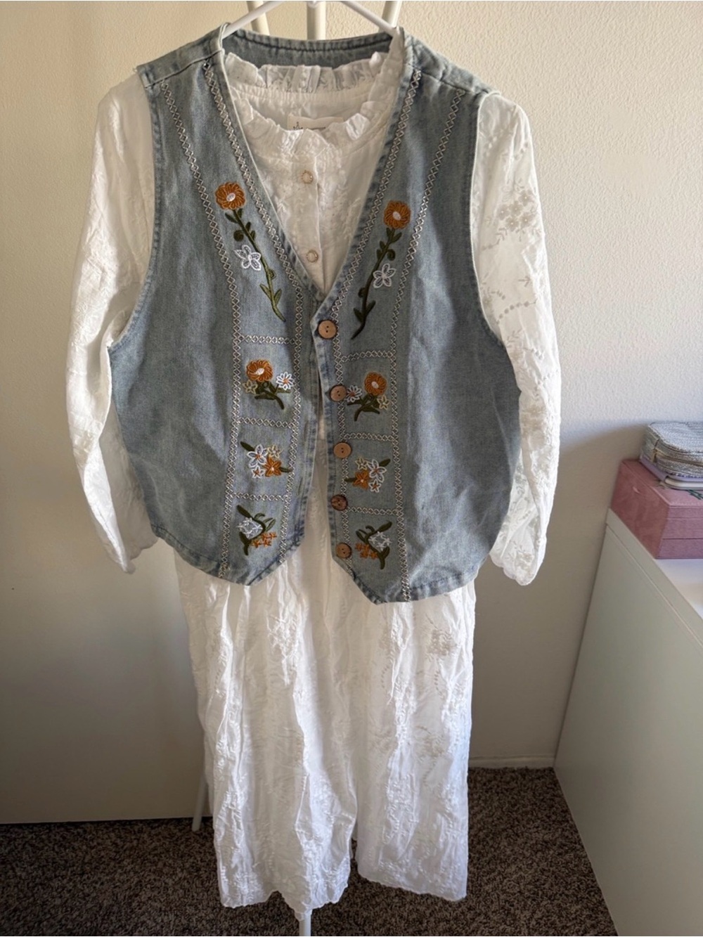 Embroidered Denim Vest in Light Blue - Women